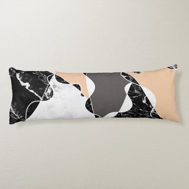 Abstract black white marble gray peach colorblock body pillow Zazzle