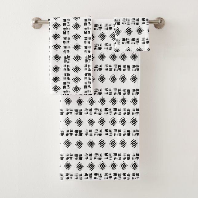 Abstract Black White Marks Bath Towel Set (Insitu)