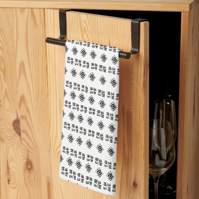 Abstract Black White Marks Kitchen Towel (Thirds Fold)