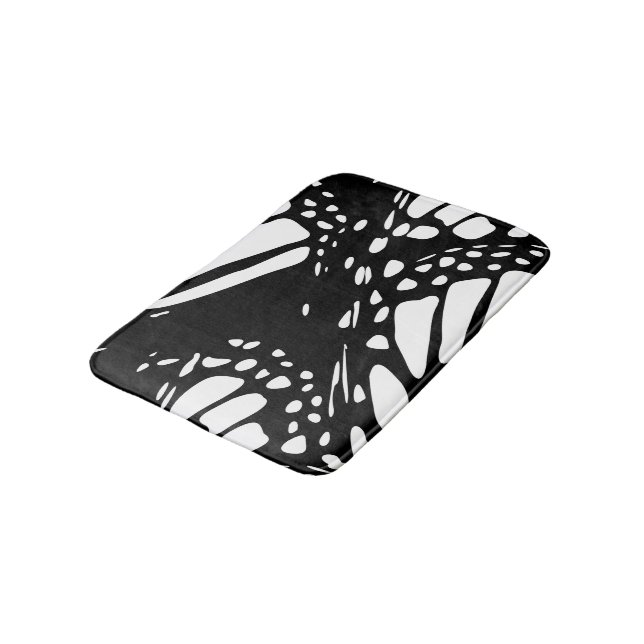 Abstract Black & White Monarch Butterfly Wing Bathroom Mat (Angled)