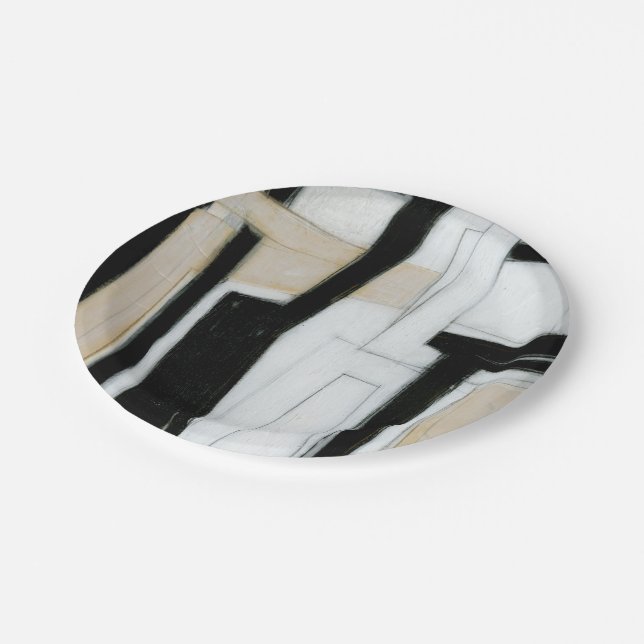 Abstract Black & White Painting Paper Plates (Angled)