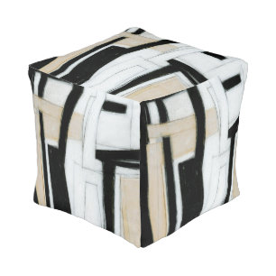 Abstract Black & White Painting Pouf