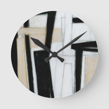 Abstract Black & White Painting Round Clock by worldartgroup at Zazzle
