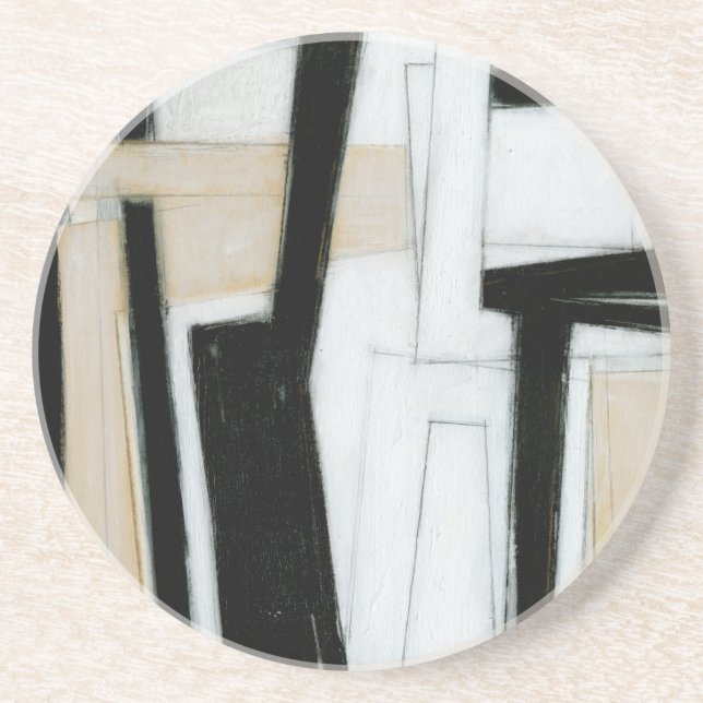 Abstract Black & White Painting Sandstone Coaster (Front)
