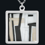 Abstract Black & White Painting Silver Plated Necklace<br><div class="desc">Norman Wyatt created this subtle black and white abstract painting. The white of the piece makes the black stand out more than normal,  and the thick lines give the work a hectic feeling. Purchase one now!</div>