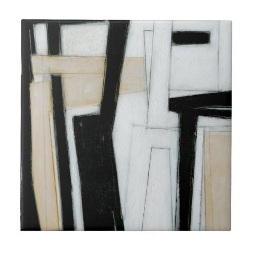 Abstract Black  White Painting Tile