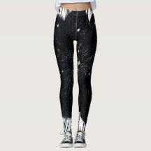 Abstract Black & White Palm Leaf Print Leggings