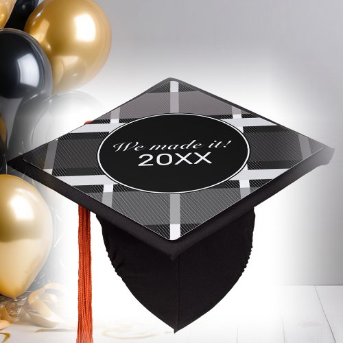 Abstract Black White Plaid Graduation Cap Topper