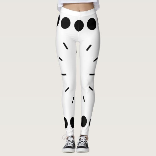 Abstract Black  White Polka Dots with Lines Leggings