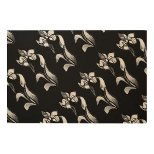 Abstract black white shine flowers on black wood wall art