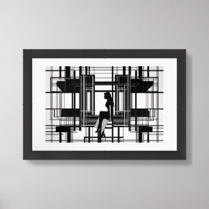 Abstract Black & White Silhouette of Modern Woman Framed Art