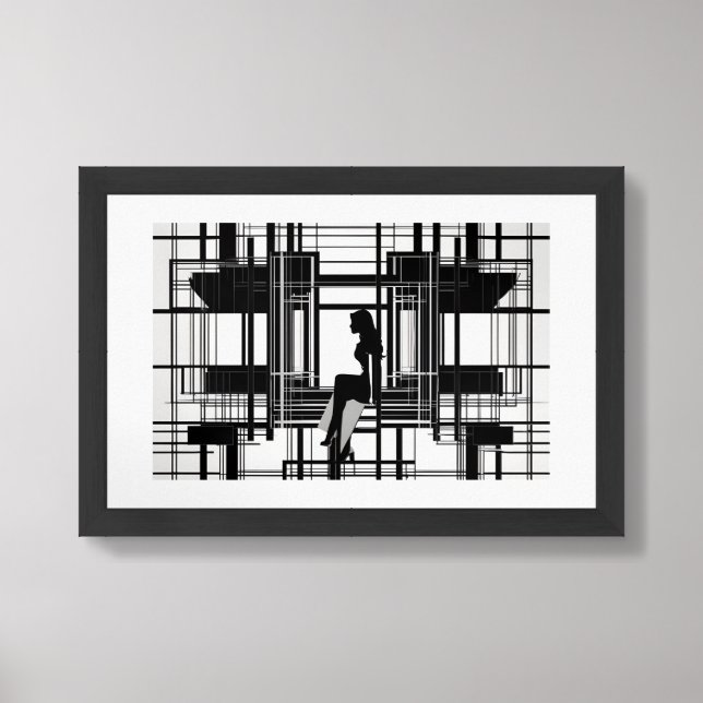 Abstract Black & White Silhouette of Modern Woman Framed Art (Framed Front)