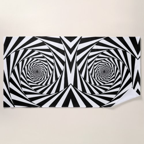 Abstract Black  White Spirals Art Beach Towel