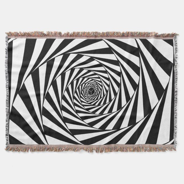 Abstract Black & White Swirl Spiral Stairway Art Throw Blanket (Front)
