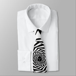 Abstract Black & White Swirl Spiral Stairway Neck Tie