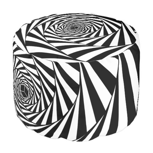 Abstract Black  White Swirl Spiral Stairway Pouf