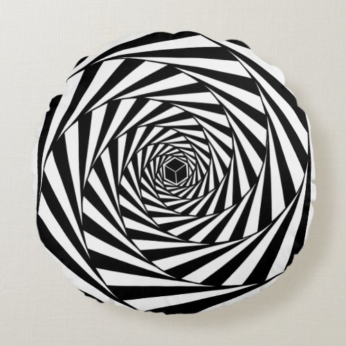 Abstract Black  White Swirl Spiral Stairway Round Pillow