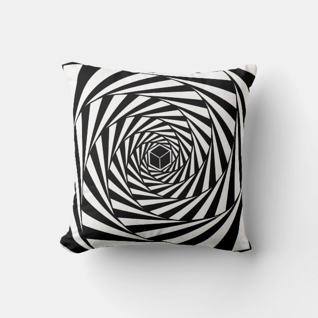 Abstract Black & White Swirl Spiral Stairway Throw Pillow (Front)