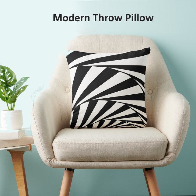 Abstract Black & White Swirl Spiral Waves Throw Pillow (Creator Uploaded)