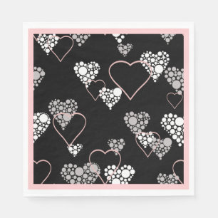 Abstract black white Valentines Day hearts love sh Napkins