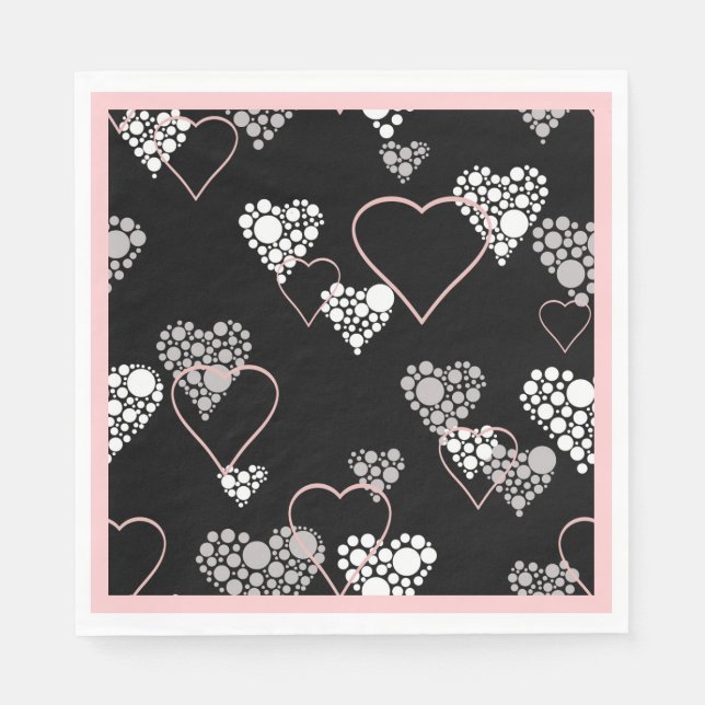 Abstract black white Valentines Day hearts love sh Napkins (Front)