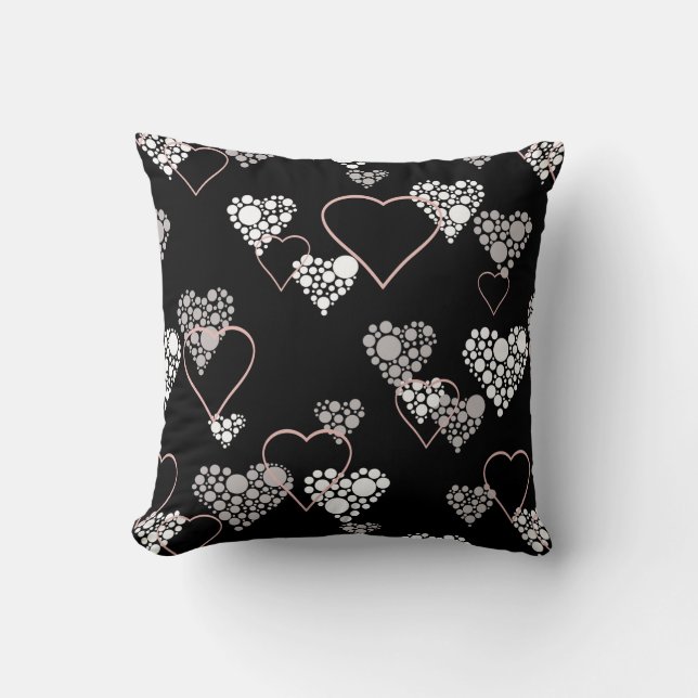 Abstract black white Valentines Day hearts love sh Throw Pillow (Front)