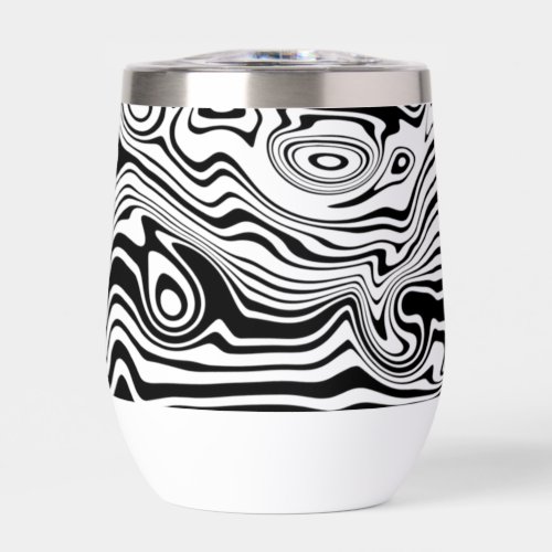 Abstract Black White Waves Pattern Custom Colors Thermal Wine Tumbler