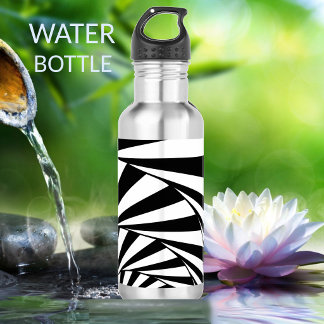 Abstract Black & White Wavy Lines Art Stainless Steel Water Bottle