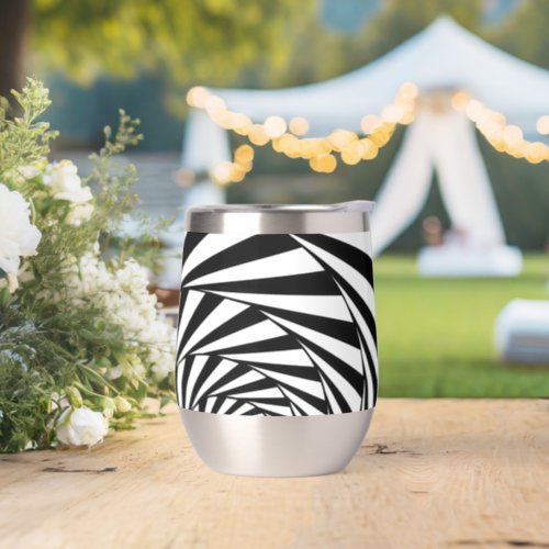 Abstract Black  White Wavy Lines Art Thermal Wine Tumbler