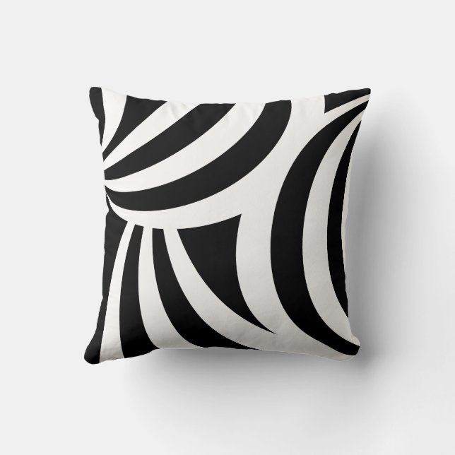 Abstract Black & White Wavy Lines Throw Pillow (Back)