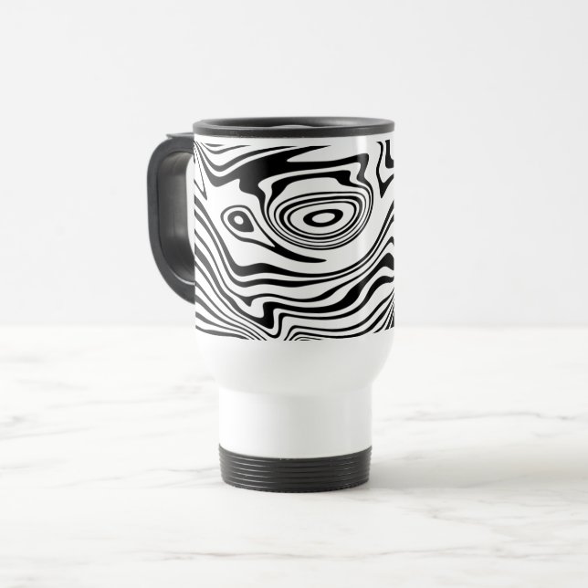 Abstract Black White Wavy Striped Travel Mug (Front Left)