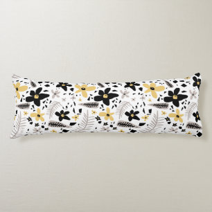 Abstract Black Yellow Gray Seamless Floral Pattern Body Pillow