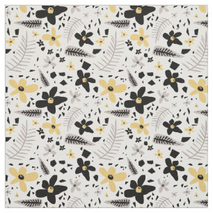 Abstract Black Yellow Gray Seamless Floral Pattern Fabric