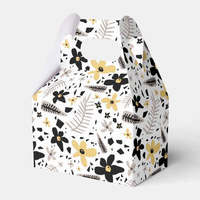 Abstract Black Yellow Gray Seamless Floral Pattern Favor Boxes (Front Side)