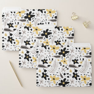 Abstract Black Yellow Gray Seamless Floral Pattern File Folder