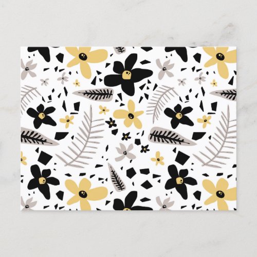 Abstract Black Yellow Gray Seamless Floral Pattern Holiday Postcard