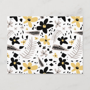 Abstract Black Yellow Gray Seamless Floral Pattern Holiday Postcard