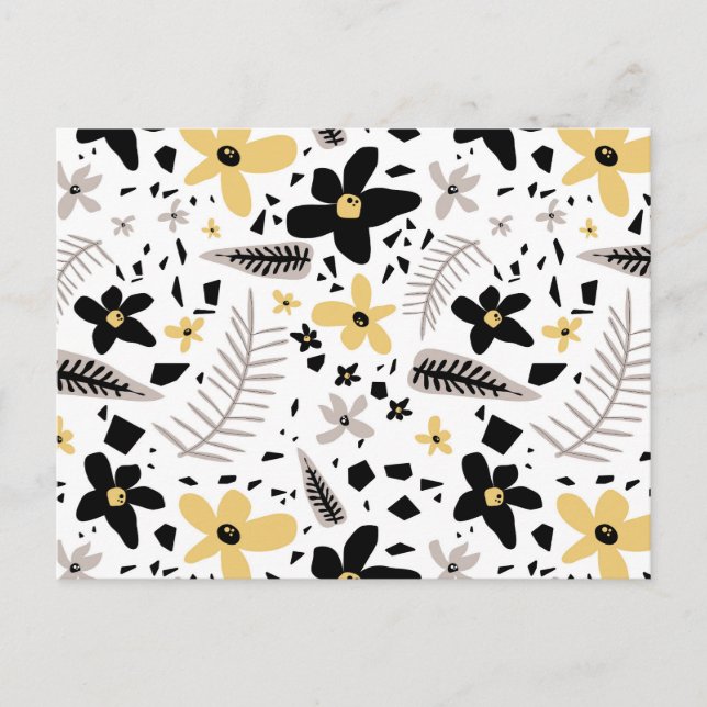 Abstract Black Yellow Gray Seamless Floral Pattern Holiday Postcard (Front)