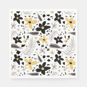 Abstract Black Yellow Gray Seamless Floral Pattern Napkins