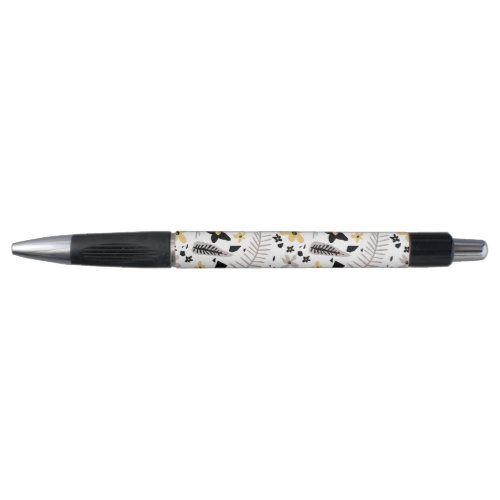 Abstract Black Yellow Gray Seamless Floral Pattern Pen
