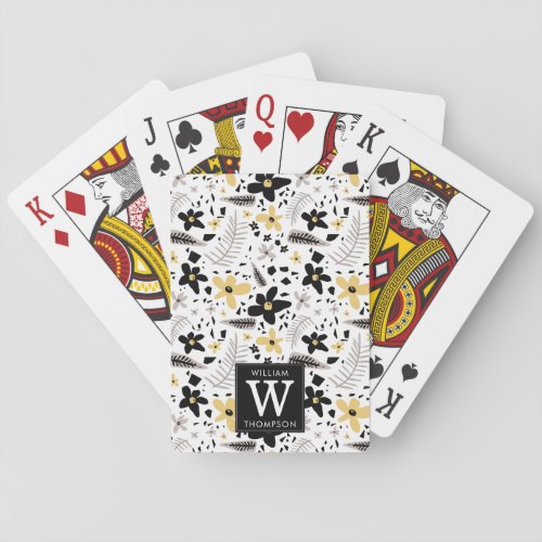 Abstract Black Yellow Gray Seamless Floral Pattern Poker Cards