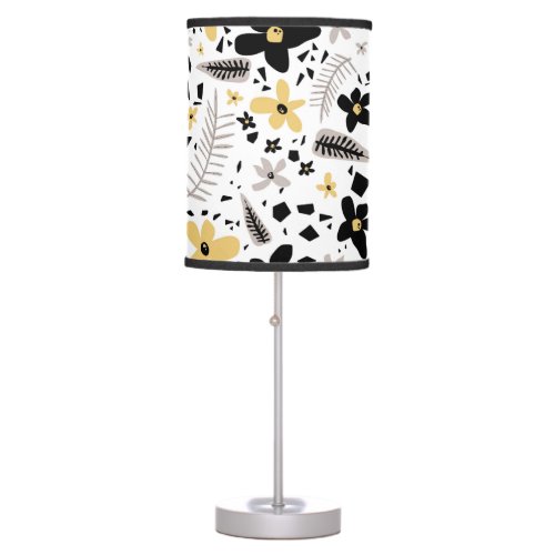 Abstract Black Yellow Gray Seamless Floral Pattern Table Lamp