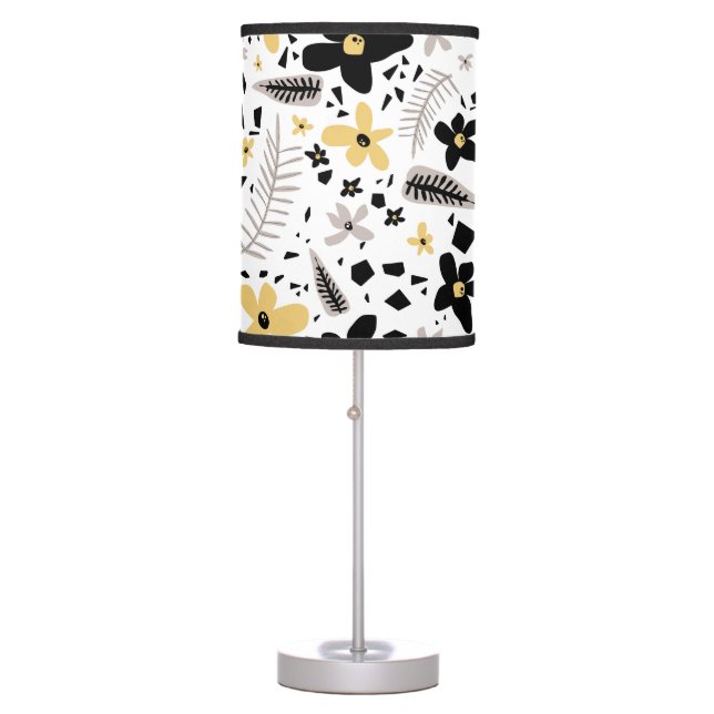 Abstract Black Yellow Gray Seamless Floral Pattern Table Lamp (Front)