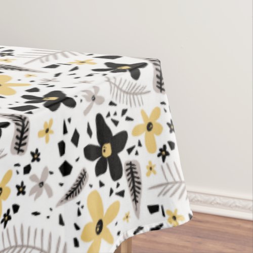 Abstract Black Yellow Gray Seamless Floral Pattern Tablecloth