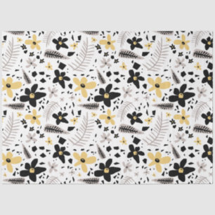 Abstract Black Yellow Gray Seamless Floral Pattern Tissue Paper