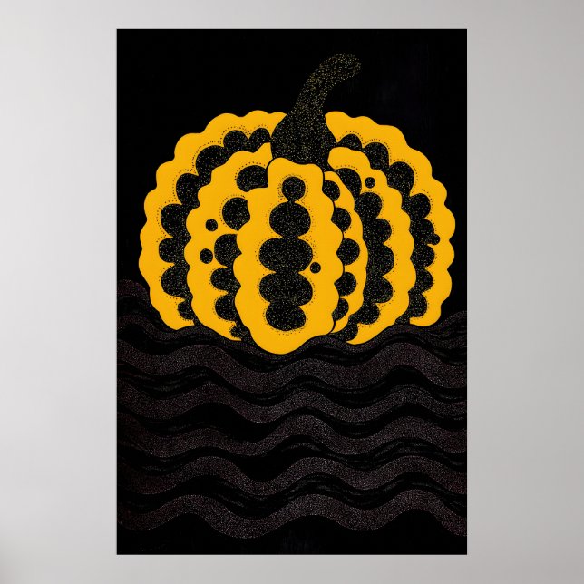 Abstract Black & Yellow Pumpkin Print Modern Po (Front)