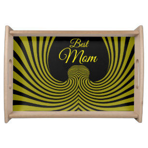 Abstract Black & Yellow Waves Stripe Line Best Mom Serving Tray