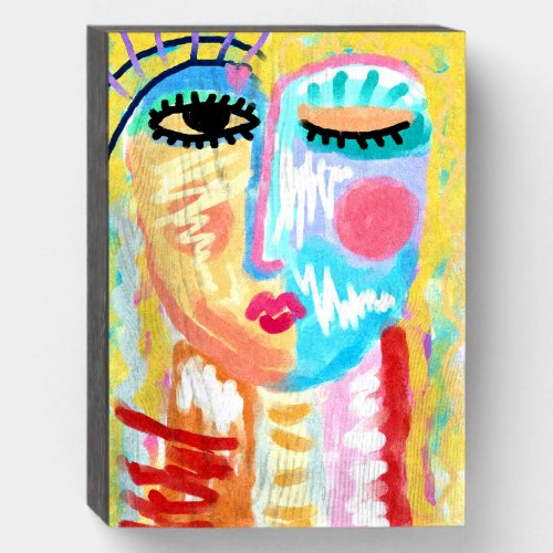 Abstract Blonde Digital Portrait of a Woman Wooden Box Sign