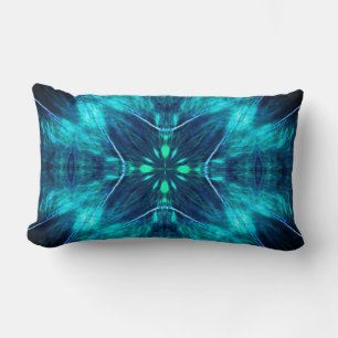 Abstract Bloom Aqua and Blue Fractal Design Lumbar Pillow