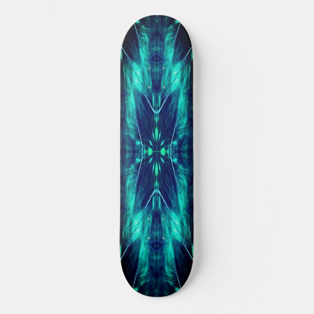 Abstract Bloom Aqua and Blue Fractal Design Skateboard (Front)